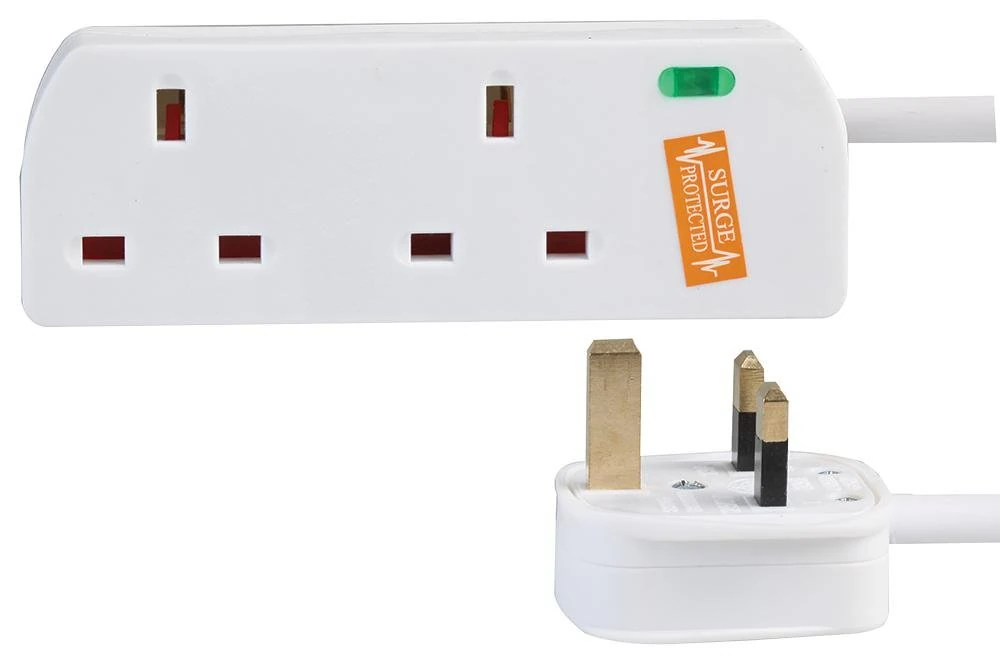 PRO ELEC PELB1949 2 Gang Surge Protected Extension Lead White, 3m