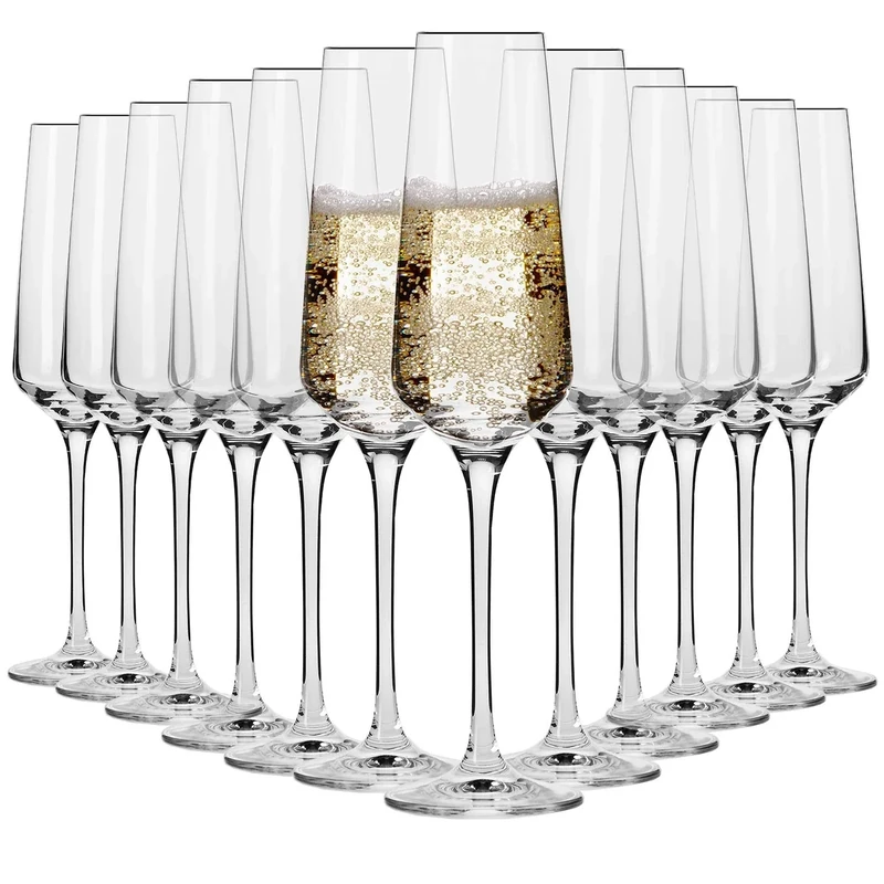 Krosno Champagne Flutes | Set of 12 | 180 ML | Avant-Garde Collection | Lead-Free Crystal Glass | Prosecco Glasses | for Home, Restaurants & Parties | Dishwasher Safe
