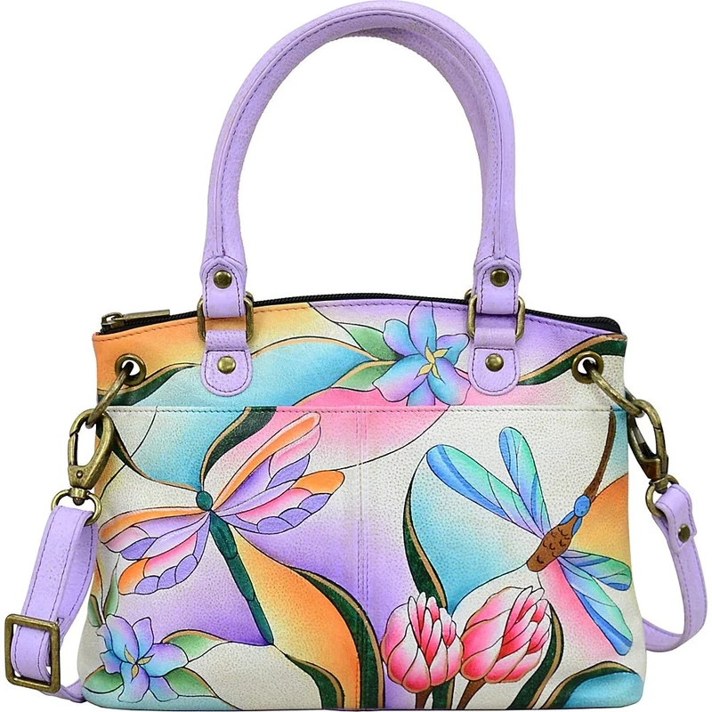 Anna by Anuschka Women's 8252 Satchel Bag, Dragonfly Glass Painting, One Size