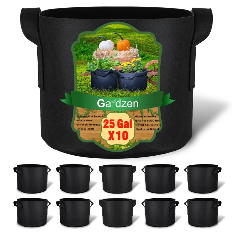 gardzen Grow Bags 95 L, Flower Pots with 300 g Aeration Fabric with Handles, Durable Plant Pots 10 Pcs