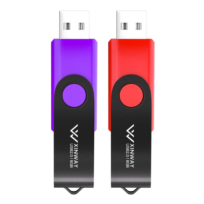 XinwaY USB Flash Drive 8GB Memory Stick Thumb Drive Swivel Design Jump Drive, (2 Pack 8GB - Red Purple)