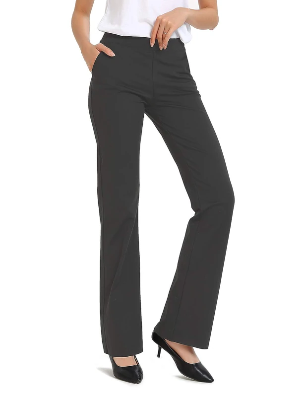 SAFORT 28" 30" 32" 34" Inseam Dress Bootcut Yoga Pants with Pockets High Waist Capri Pants Pull On Stretch Trousers for Work, Grey, XL