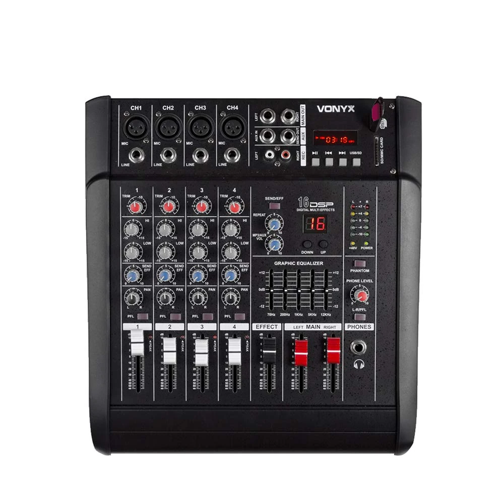 Vonyx AM5A 5-Channel Powered Mixer with Bluetooth, DSP Effects, Phantom Power, USB MP3 Player and 1000W Amplifier for Professional DJ and PA Systems