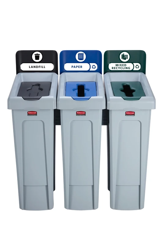 Rubbermaid Slim Jim Recycling Station Bundle 3 Stream - Landfill (Black)/ Paper (Blue)/ Mixed Recycling (Green) 2057606