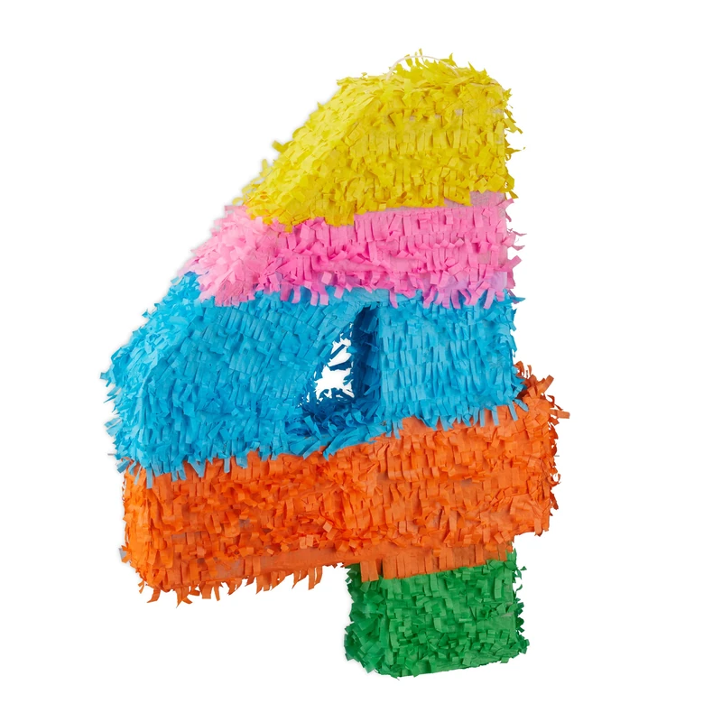 Relaxdays Birthday Piñata, Number 4, Hanging Pinata for Children and Adults, Fillable, Colorful