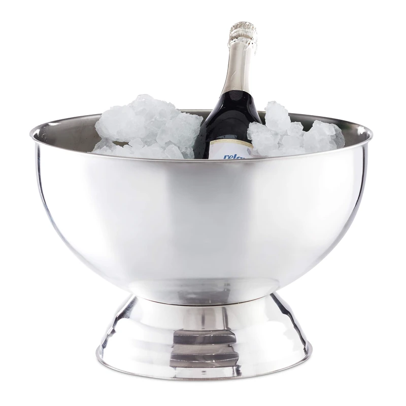 Relaxdays Champagne Cooler Bowl,XXL Ice Bucket for Wine, Prosecco, Bubbly,etc, Stainless Steel, Beverage Chiller D: 36,5 x 16 cm, Silver