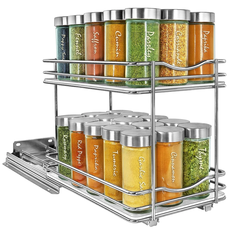 LYNK PROFESSIONAL® Pull Out Spice Rack Organizer for Cabinet - Lifetime Limited Warranty - Slide Out Rack - 6-1/4 inch Wide Sliding Spice Organizer Shelf - Double - Chrome