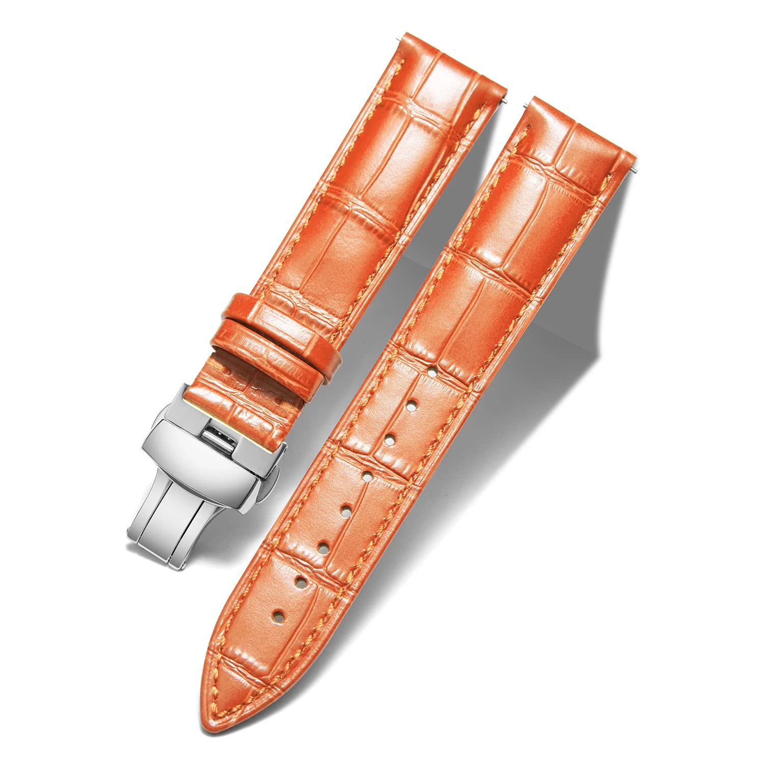 BINLUN Leather Watch Bands Replacement Alligator Pattern Watch Strap for Men Women with Silver/Gold/Rose Gold Butterfly Deployment Buckle(Orange,22mm)
