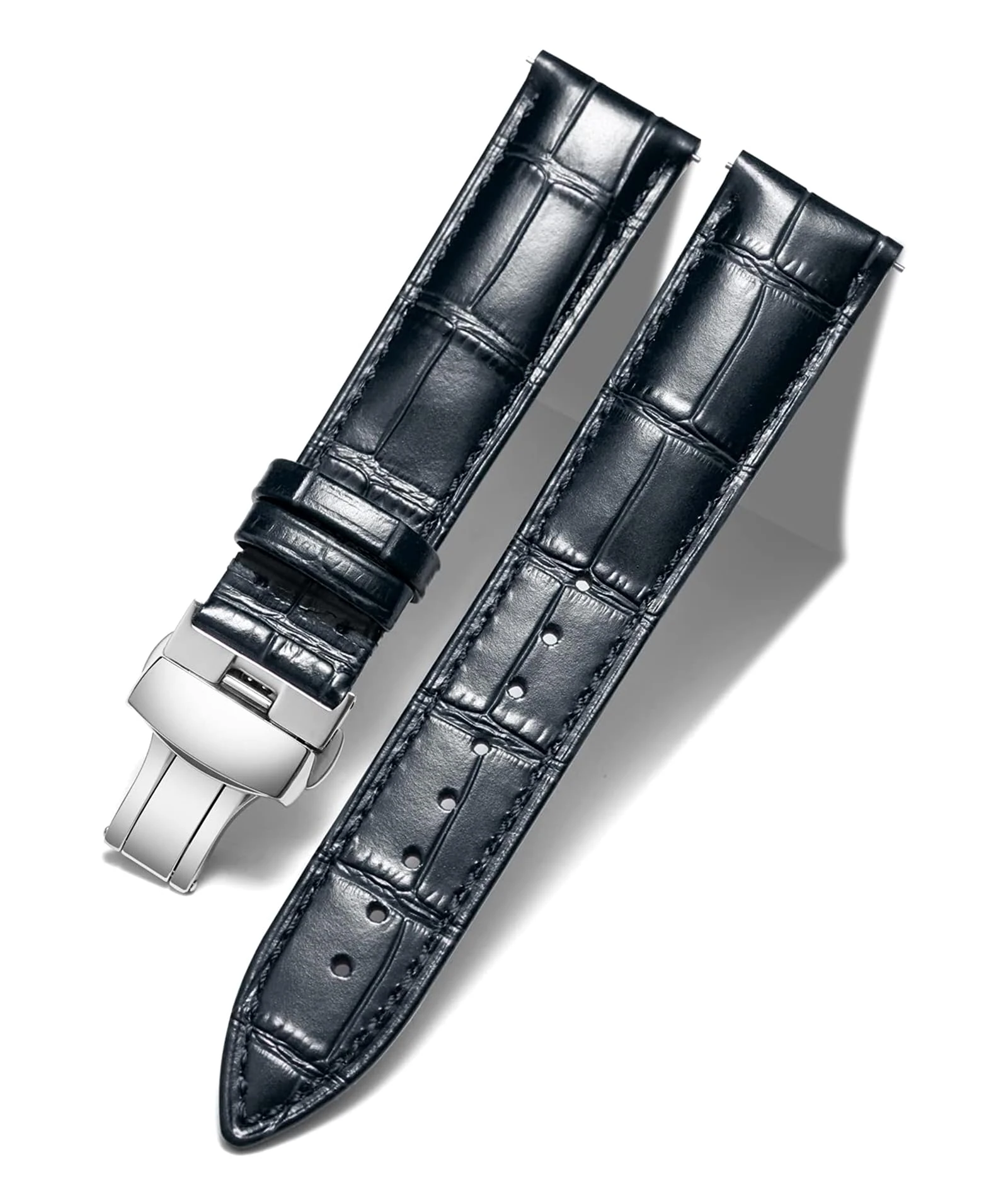 BINLUN Leather Watch Bands Replacement Alligator Pattern Watch Strap for Men Women with Silver/Gold/Rose Gold Butterfly Deployment Buckle(Black,17mm)