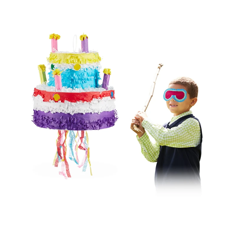 Relaxdays Birthday Cake Pinata, Hanging Children’s Paper Piñata, Fillable, Colourful