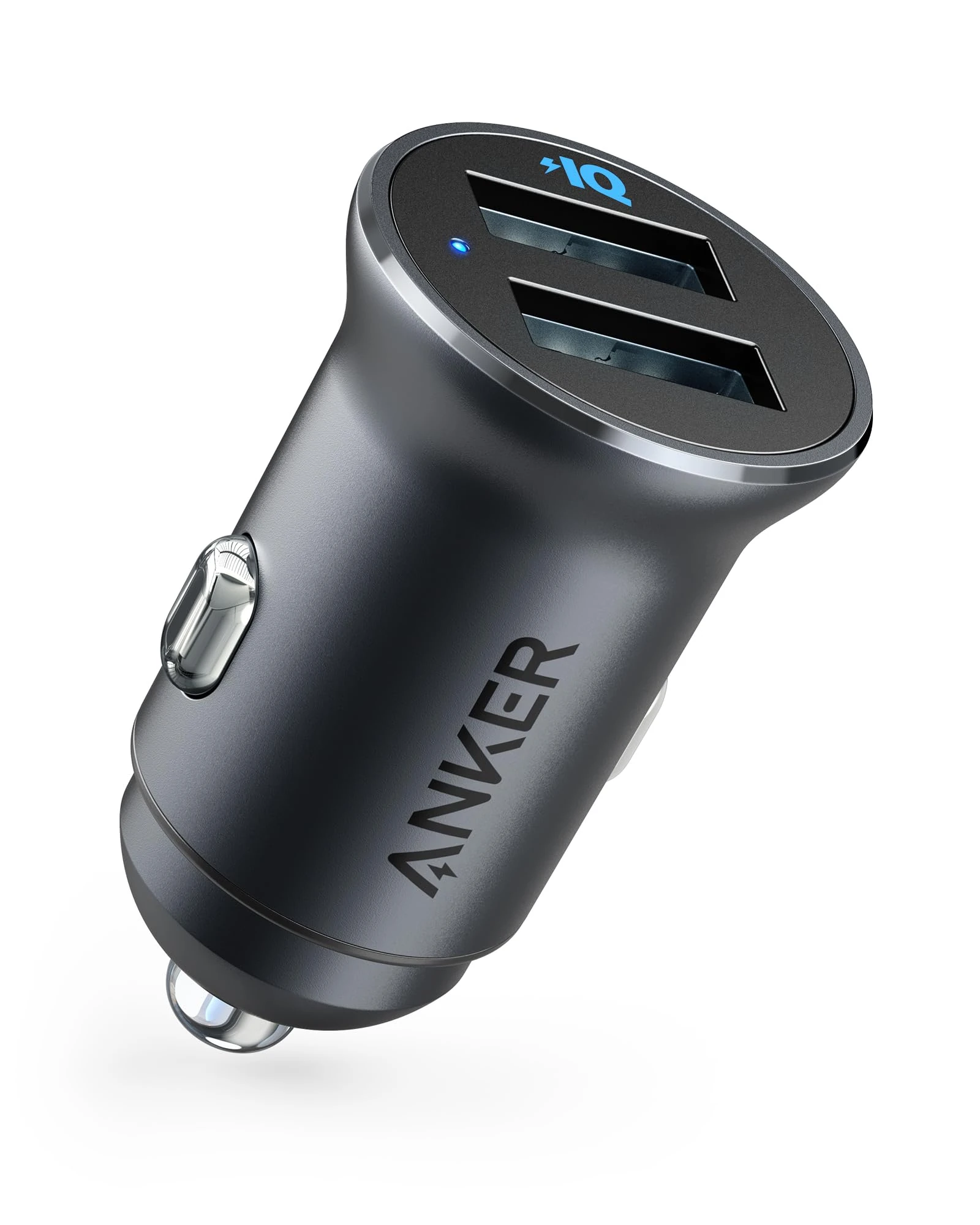 Anker Car Charger, 24W Dual USB Car Charger - Compact Aluminum Alloy, PowerDrive 2 Adapter with Blue LED - Compatible with iPhone12/11/XR/Xs, iPad Pro/Air 2/Mini, Galaxy (Excludes Quick Charge)