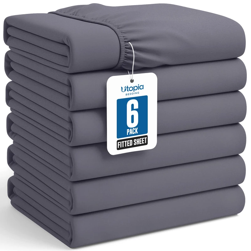 Utopia Bedding Twin Fitted Sheets - Bulk Pack of 6 Bottom Sheets - Soft Brushed Microfiber - Deep Pockets - Shrinkage & Fade Resistant - Easy Care (Grey)