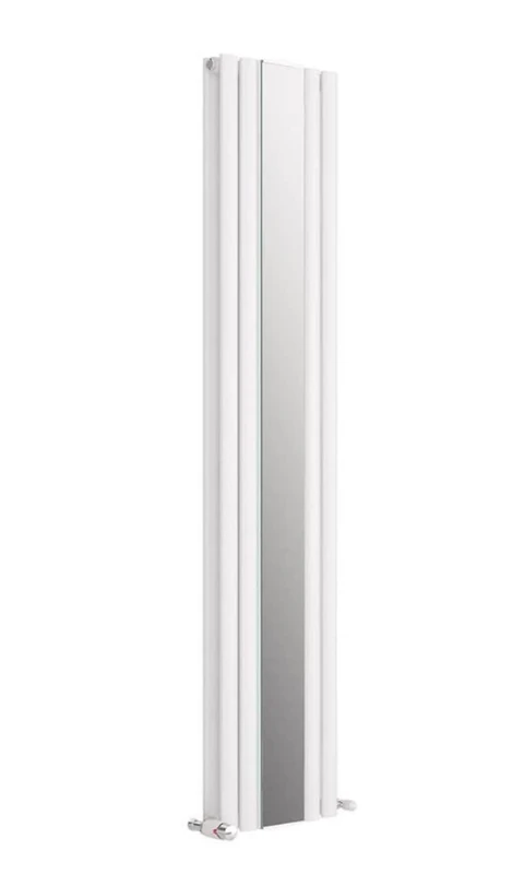 VeeBath Nantes Matt White Low Carbon Mild Steel Vertical Double Panel Mirror Bathroom Heating Radiator - 1800 x 385mm