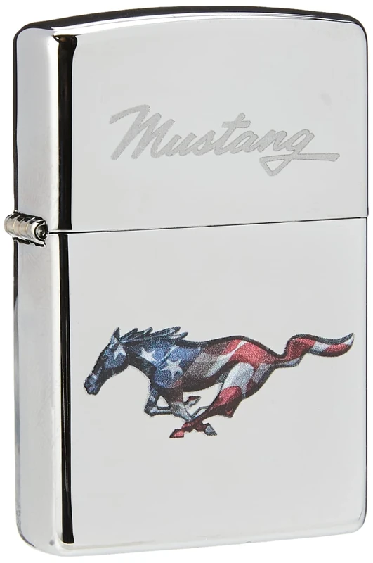 Zippo Windproof Lighter - Mustang - High Polish Chrome, Color Image - Refillable, Lifetime Use - Adjustable Flame - Gift Box - Metal Construction - Made in USA