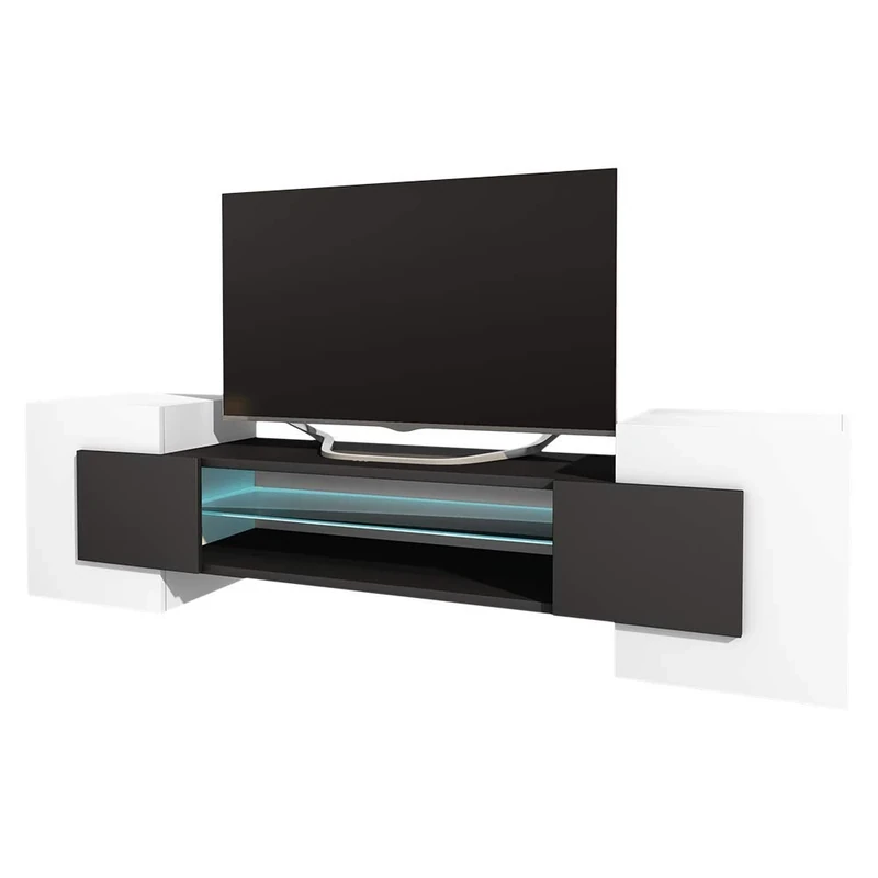 SELSEY Gaelin - TV Stand/Modern Entertainment Unit/Living Room TV Cabinet with Storage (160 cm) (With LED, White/Black)
