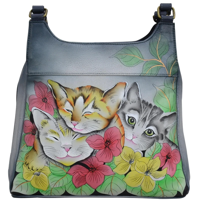 Anna by Anuschka Women's Hand-Painted Leather Triple Compartment Satchel, Three Kittens, One Size - Image 1