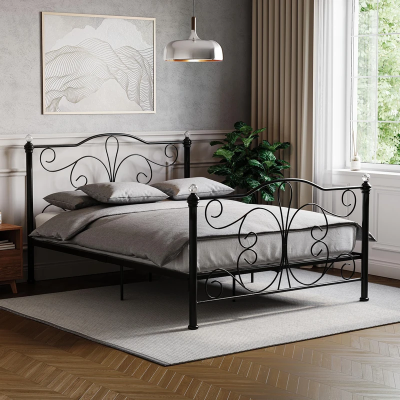 Vida Designs Chicago King Size Bed, 5ft Bed Frame Metal Headboard High Foot End Bedroom Furniture, Black