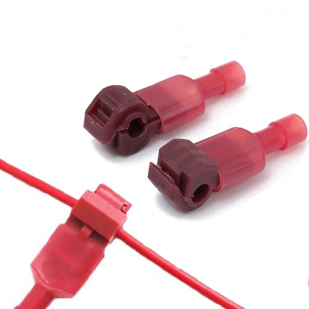 100PCS/(50 Pairs) Red T Tap Electrical Connectors – Quick Wire Insulated Wire Terminal and Male Spade Connector Set