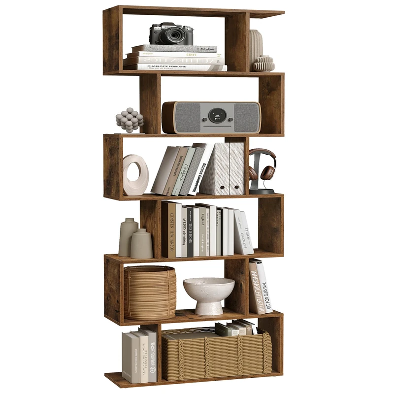 VASAGLE Bookshelf, 6-Tier Bookcase, 24 x 70 x 191.6 cm, Room Divider, Cube Display Shelf, Freestanding Storage Shelf, Modern Style, for Living room, Bedroom, Office, Rustic Brown LBC61BX