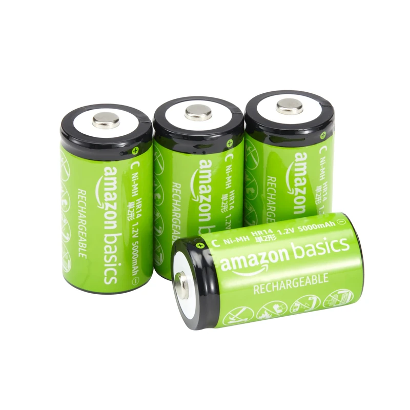 Amazon Basics 4-Pack, Rechargeable C Cell NiMH Batteries, 5000maAh, Recharge up to 1000x Times , Pre-Charged