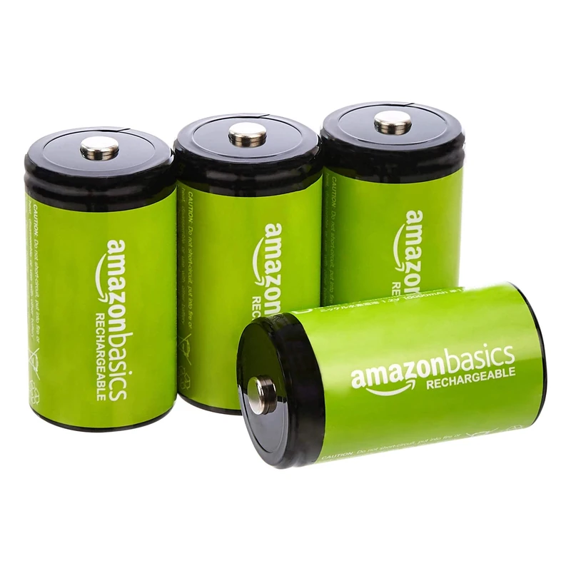 Amazon Basics 4-Pack, Rechargeable D Cell NiMH Batteries, 10000maAh, Recharge up to 1000x Times , Pre-Charged