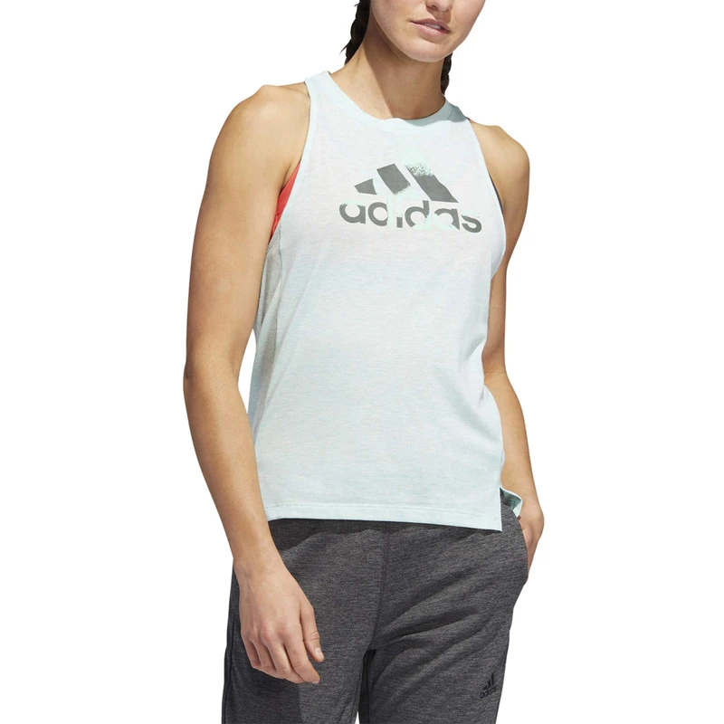 adidas Women's Boxy Badge of Sports Tank Top Mint Dark Grey Shirts, Womens, Shirts, DX3865, Mint, S - Image 1