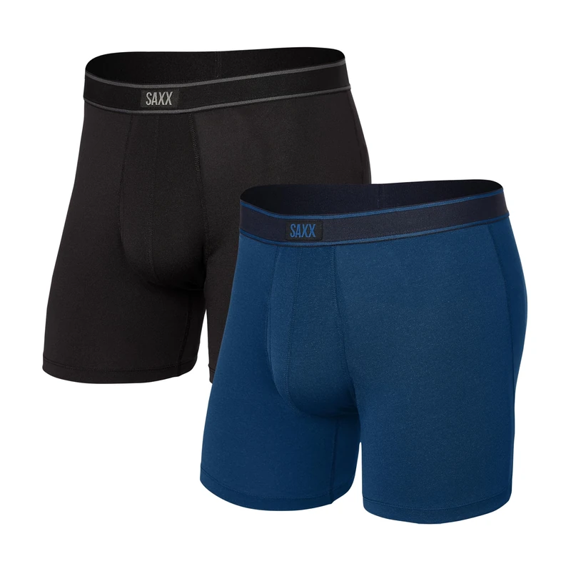 SAXX Underwear Men's Boxer Shorts - DAYTRIPPER Men’s Underwear - Boxer Shorts with Built-In BallPark Pouch Support – Pack of 2, Black/City Blue Heather, Medium