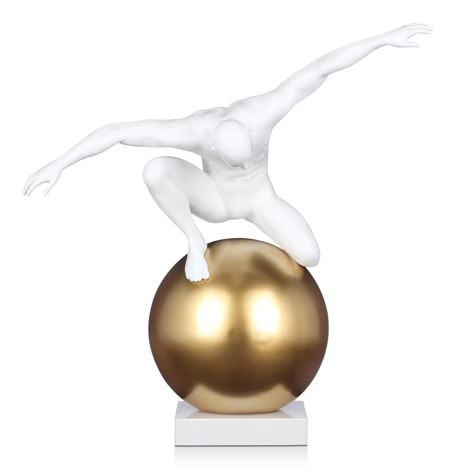 ADM - 'Domination large' - Figurative modern satin resin sculpture with metal effect sphere and marble base - White - H65 cm
