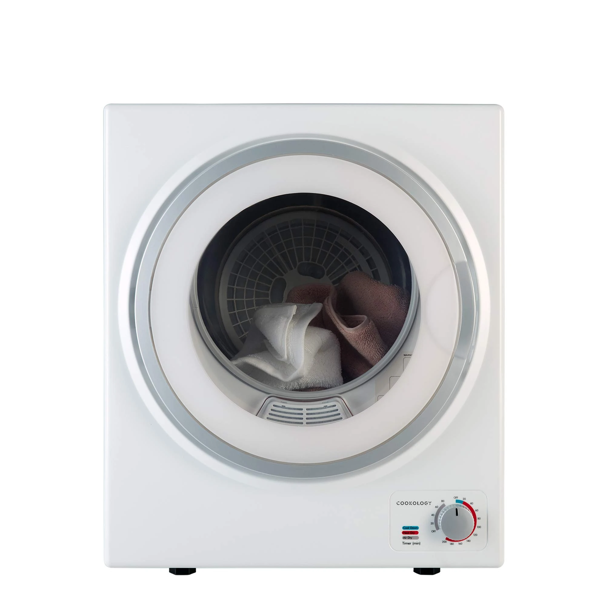 Cookology CMVD25WH Mini Vented Tumble Dryer in White - 2.5kg Capacity - Table Top - Compact Design - Dial Heat Controls - 4 Drying Functions - 200 Minute Timer