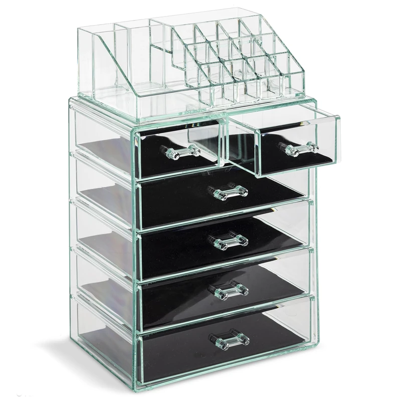 Sorbus Acrylic Cosmetic Jewelry Storage Box Spacious Design Ideal for Bathroom, Dresser, Dressing Table and Countertop, Teal Thrill, 4 Large, 2 Small Drawers