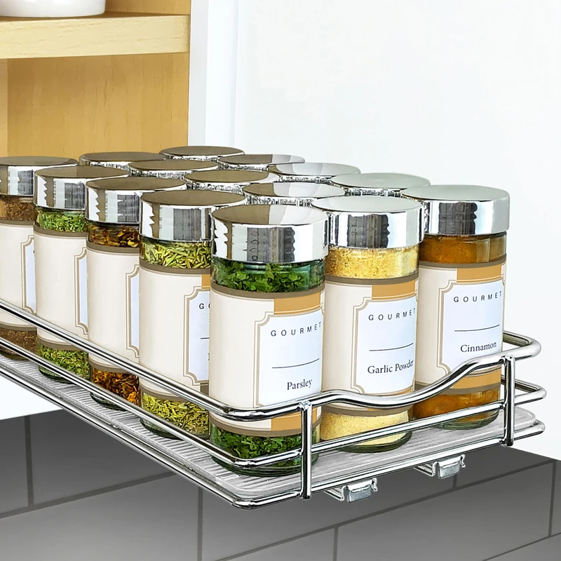Lynk Professional® Slide Out Spice Rack Pull Out Cabinet Organizer 6-1/4 inch Wide, Chrome - Image 1