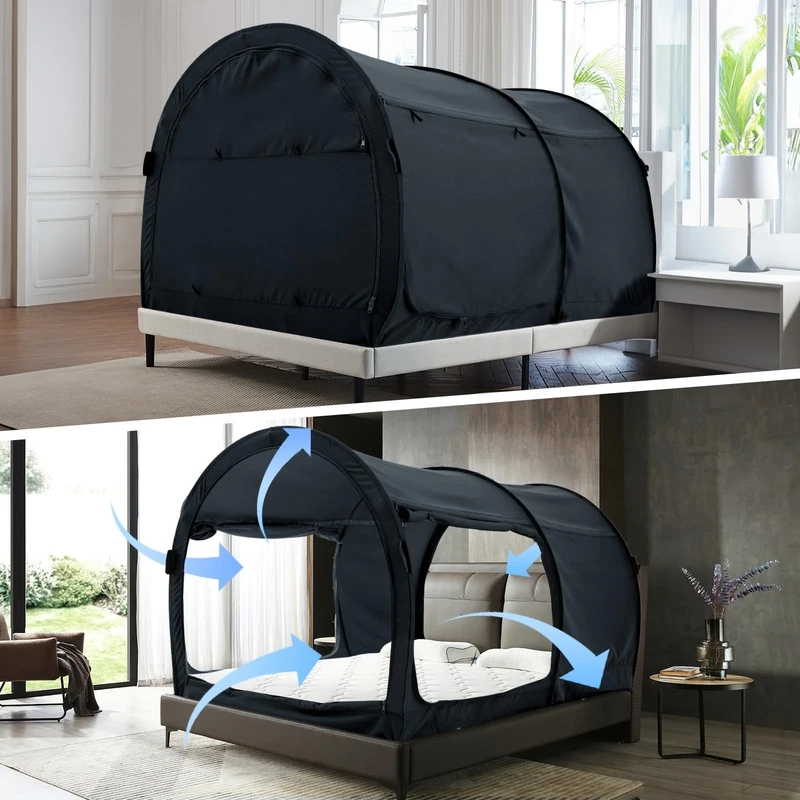 Alvantor Bed Canopy Tents Dream Privacy Space Queen Size Sleeping Tents Indoor Pop Up Portable Frame Curtains Breathable Grey Cottage (Mattress Not Included) Reducing Light