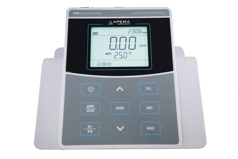 Apera Instruments PC800 Benchtop pH/Conductivity Meter Kit (Equipped with 201T-F 3-in-1 pH Combination Electrode/Probe and BPB 2301T-F Conductivity Electrode; GLP Data management)