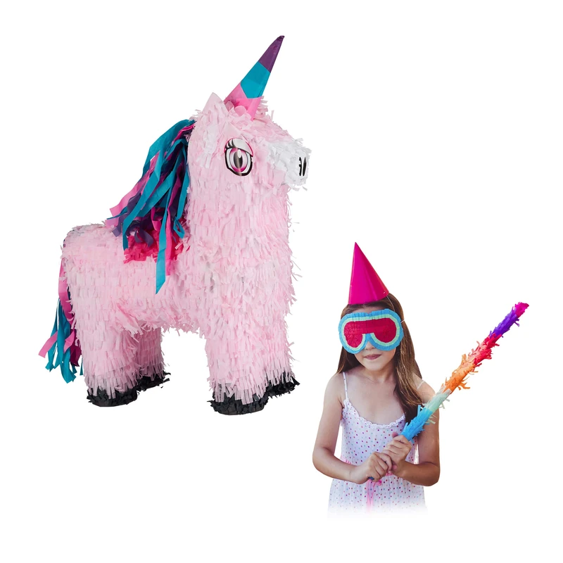 Relaxdays Magical Unicorn Pinata, Hanging Piñata for Children’s Birthdays, Fillable, Pink