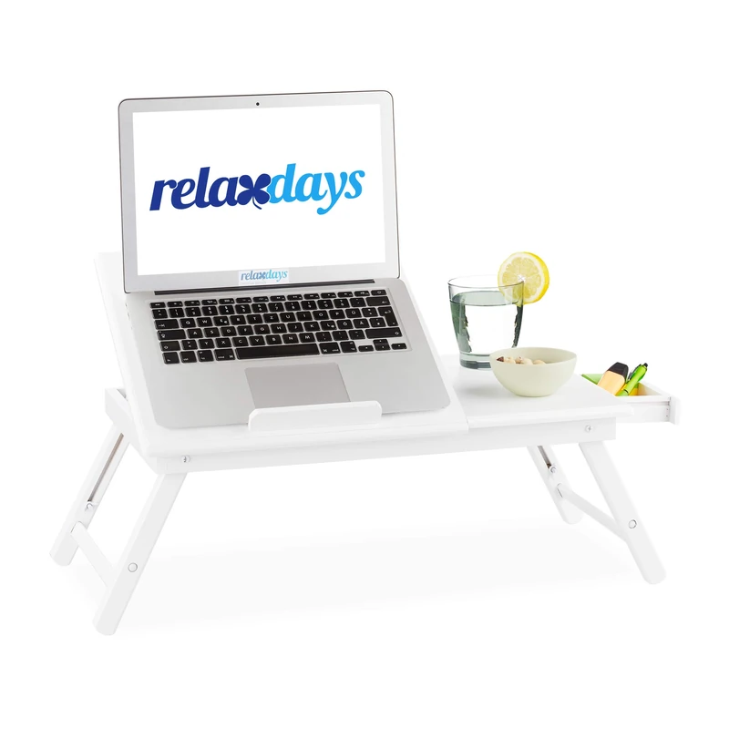 Relaxdays Laptop Table, Height-Adjustable Laptop Stand for Bed and Couch, With Drawer, HWD: 24x60x35cm, White