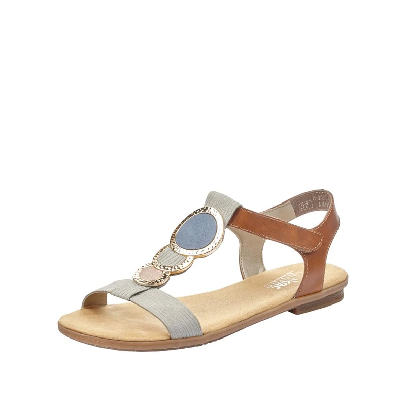Rieker Women's Frühjahr/Sommer Closed Toe Sandals, Grey (Cement/Amaretto/Rose/Jeans 42), 3.5 UK