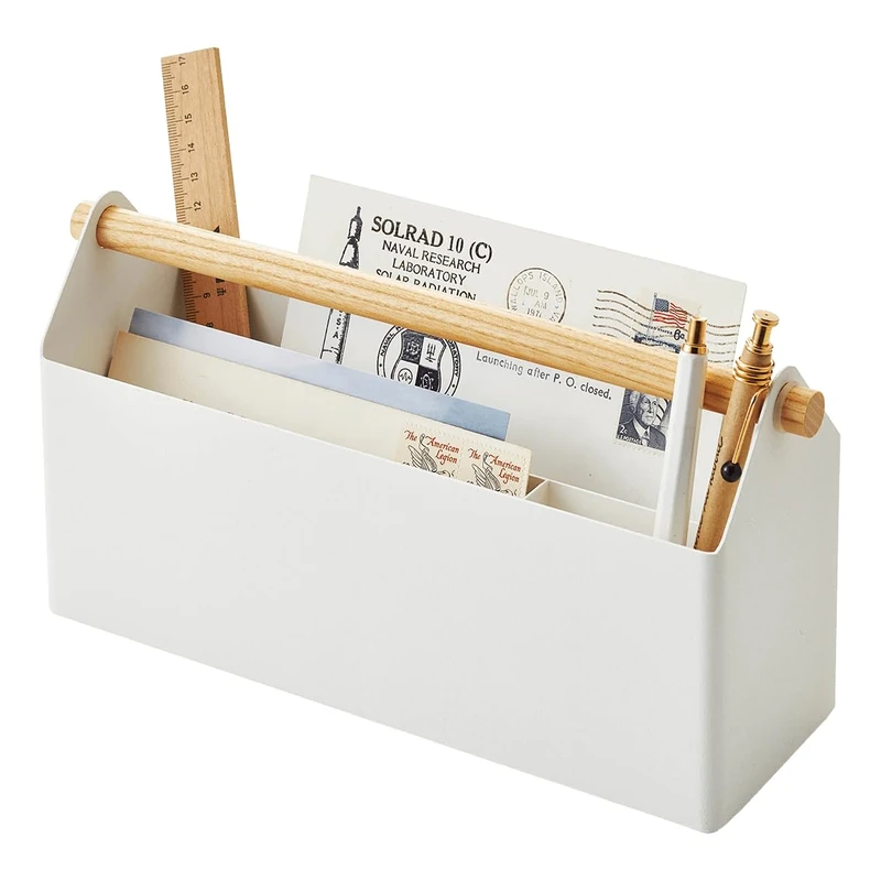 Yamazaki 4152 TOSCA Pen & Letter Stand, white, Steel/Wood, Minimalist, 27 x 8.5 x 13.5 cm - Image 1