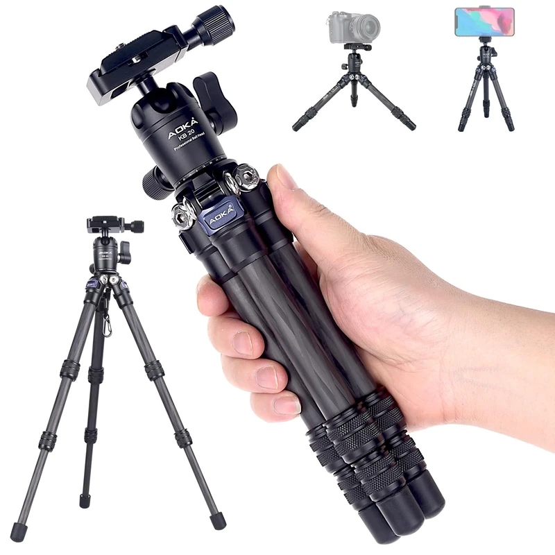 AOKA 15.7in/0.97lb Lightweight Compact Carbon Fiber Tripod with 360° Ballhead Travel Mini Tripod for Mobile Phone and Compact Mirrorless Cameras