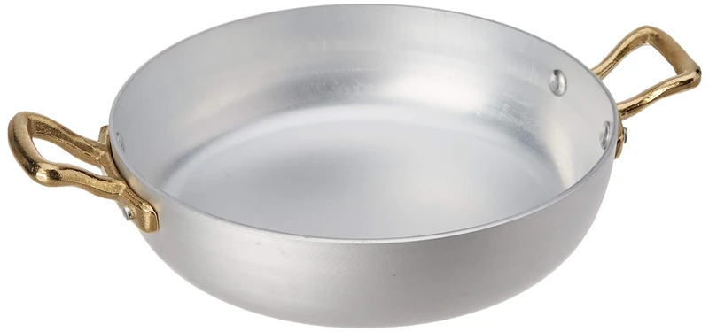 Pentole Agnelli Linea 1932 Aluminium Serving Pan with Two Brass Handles, Silver
