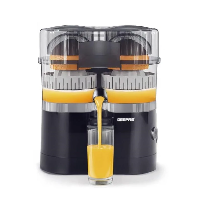 GEEPAS Electric Citrus Juicer Machines | Dual Head Built-in Slicer One-Touch Operation | Fast Juice Extraction for Orange/Lemons/Lime | Twin Juice Maker BPA Free Easy Clean | 2 Year Warranty Black