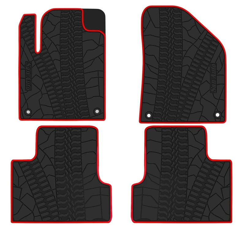San Auto Car Floor Mat for Jeep Cherokee 2014 2015 2016 2017 2018 2019 2020 2021 Custom Fit Rubber Auto Liners Set All Weather Protection Heavy Duty Odorless Black Red