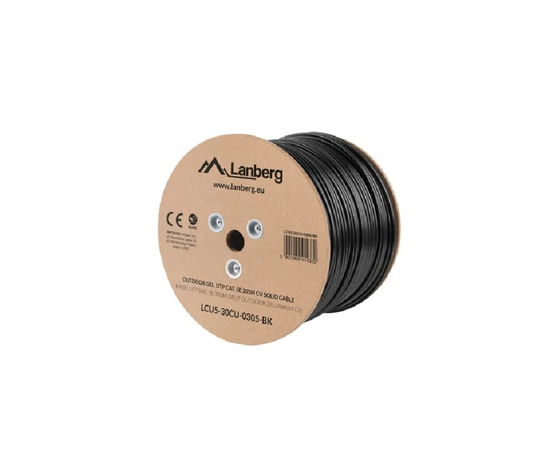 LANBERG COIL CAT.5E UTP RJ45 SOLID COPPER FLUKE TESTED AWG24 EXT 305M GREY