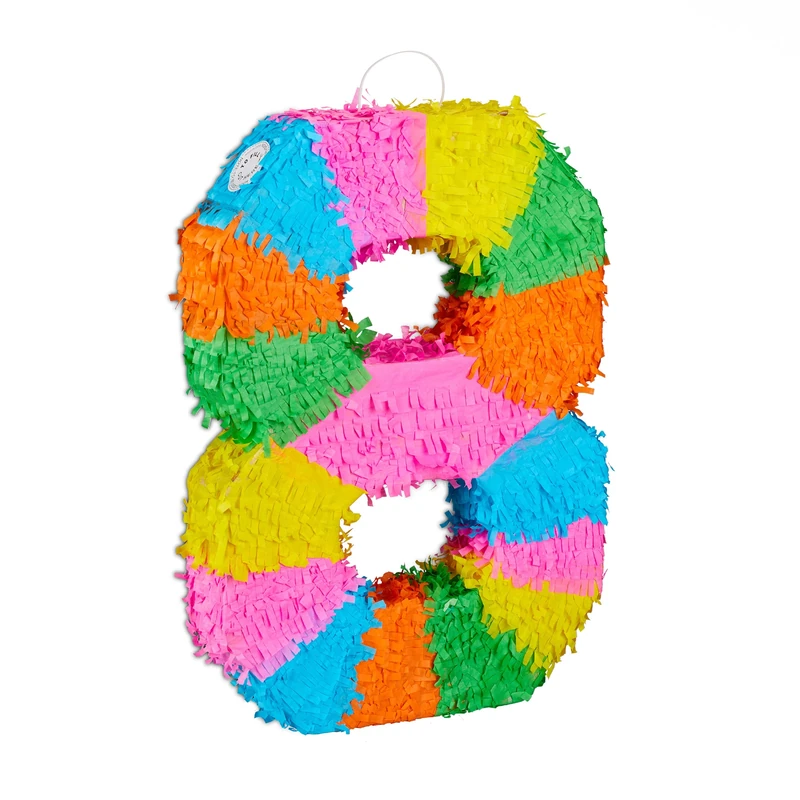 Relaxdays Birthday Piñata, Number 8 Hanging Pinata for Children and Adults, Fillable, Colourful