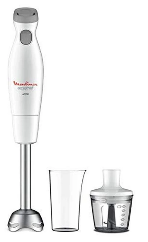 Moulinex DD4521 Easychef 2-in-1 Hand Blender with 800 ml Glass and 500 ml Chopper Accessory, 2 Speed Settings, Easy to Clean, 450 Watt Power