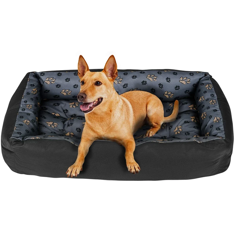 Superkissen24. Pet Bed for Dog and Cat - Dog Sofa - Washable - Medium and Big Dogs - L - Black and Gray - Paws