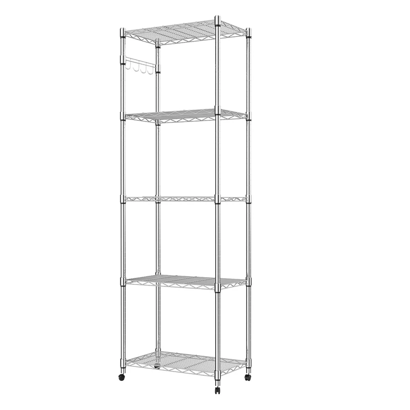 BATHWA 5 Tier Metal Wire Shelving Unit on Wheels,Chrome Shelves for Garage Kitchen Living Room,Heavy Duty Shelving Rack, 23.2 x 13.8 x 72 inch (L x W x H)