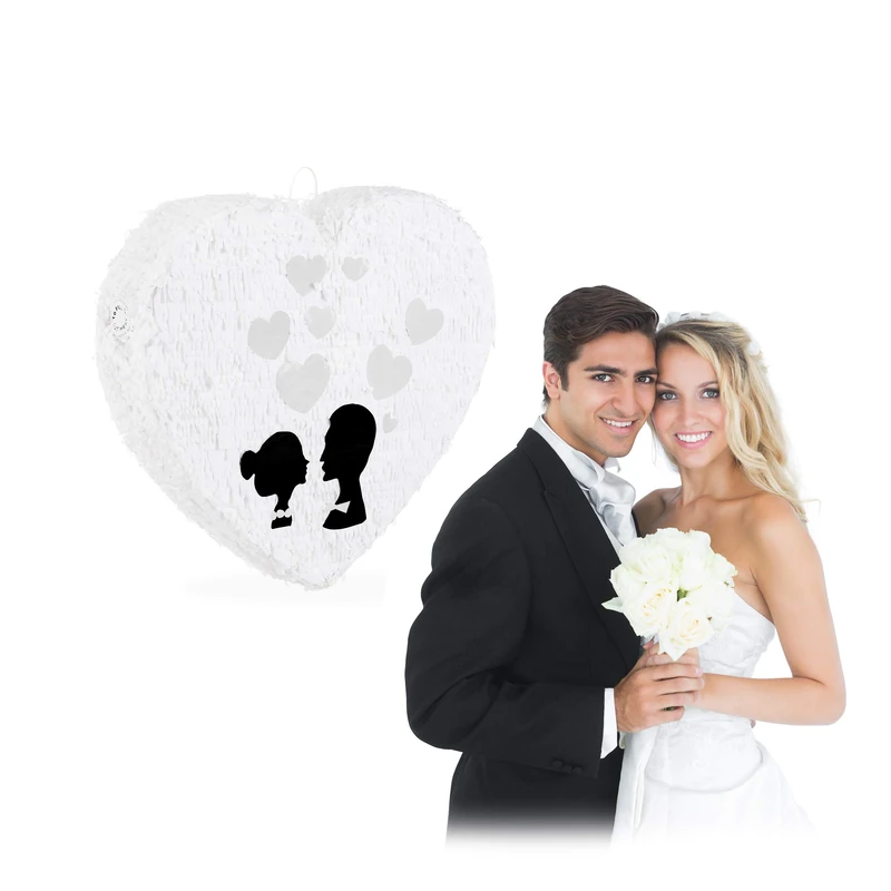 Relaxdays Wedding Pinata, Heart-Shaped Hanging Piñata, Fillable, Romantic, Made of Paper, White