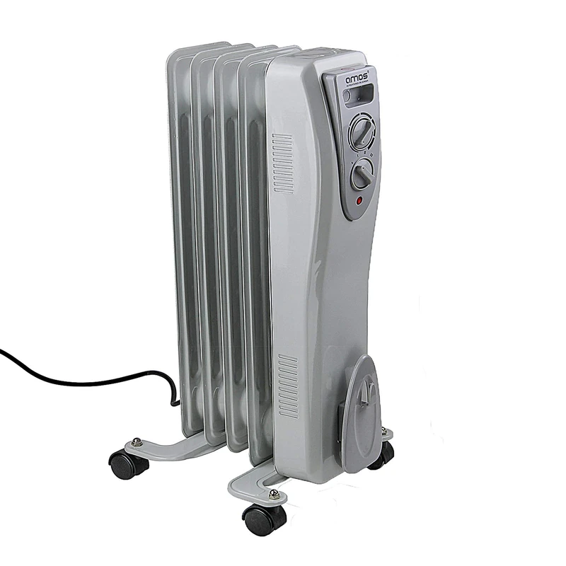 AMOS Oil Filled Radiator 5-Fin 1000W with Adjustable Thermostat Home Office Portable Electric Heater