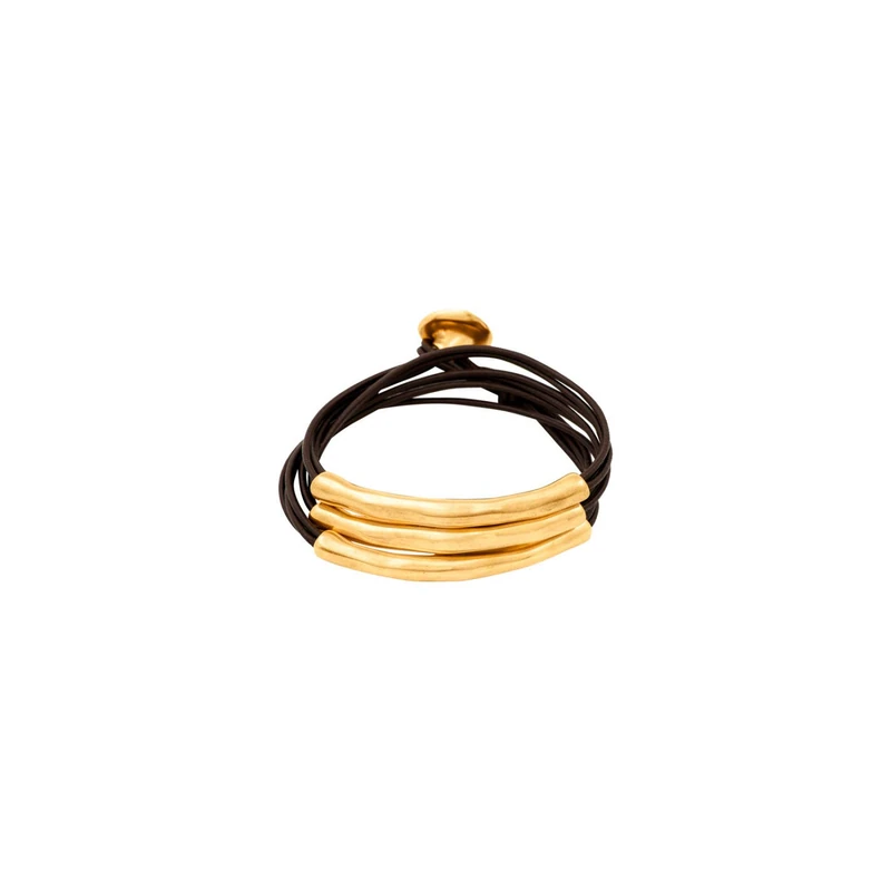 Bracelet of Leather with Alloy of Metal Plated in Gold of 18 K.- Min Perimeter 17 - Image 1