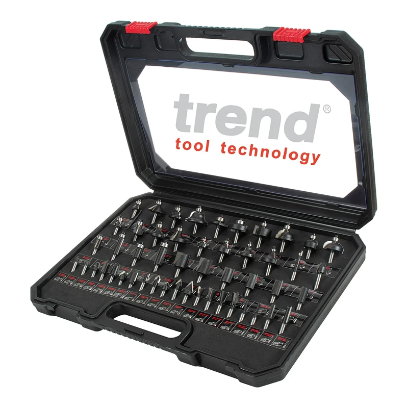 Trend 50 Piece Router Bit Starter Set, 1/4 Inch Shank, Tungsten Carbide Tipped, Aluminum Case Included, SET/SS50X1/4TC